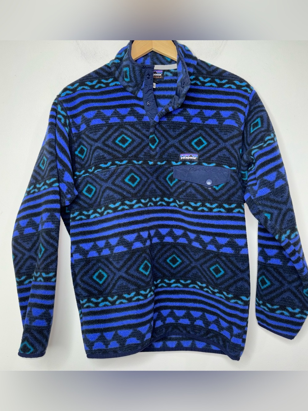 Patagonia Synchilla Snap-T Fleece Pullover S Blue Aztec Geometric Print Tribal
